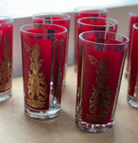 Set of 8 Vintage Culver Thai Goddess Pattern High Ball Glasses