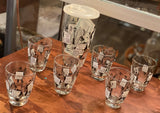 Vintage Libbey Bar Glasses (4) and Cocktail Shaker Set - Curio Line Designed by Freda Diamond - NEVER USED!