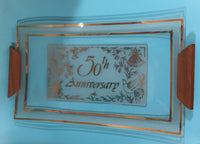 Vintage 50th Anniversary Glass Tray with Wood Handles - Dallas Drinking Society
