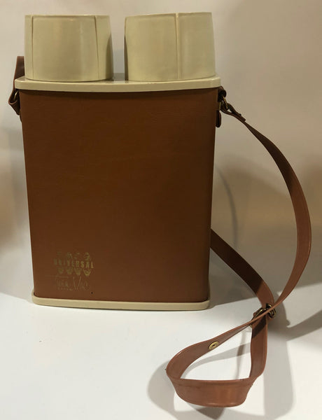 Vintage Universal Twin-Vac Safari Brown Double Thermos with Plastic Strap - Dallas Drinking Society
