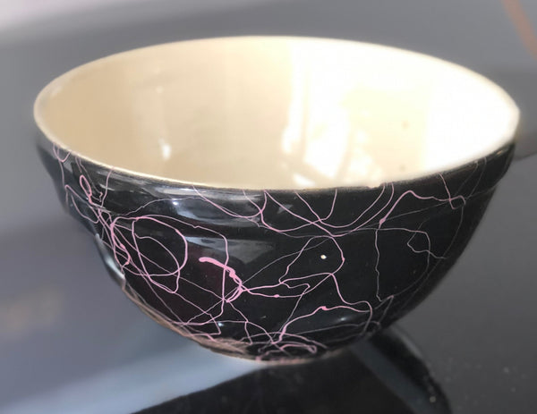 Vintage Porcelain Black Hull Pink Splatter Pattern Bowl - Dallas Drinking Society
