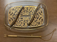 Vintage Signed Georges Briard Gold and Brown Condiment Tray with Chain Fork