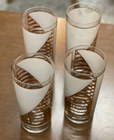 Set of 4 Vintage Culver 22K Gold and Frosted Geometric Tumbler Glasses