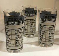 Set of 3 Vintage Black & Blue Bartender Check Tumbler Glass - 5.75" Tall - Dallas Drinking Society