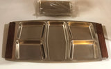 Mid Century Stainless Steel and Wood Handle Divided Serving Tray with 6 Side Trays - Dallas Drinking Society