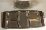 Mid Century Stainless Steel and Wood Handle Divided Serving Tray with 6 Side Trays - Dallas Drinking Society