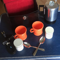 Vintage Traveling Percolator Set with Coffee Cups and Coffee Containers - Dallas Drinking Society